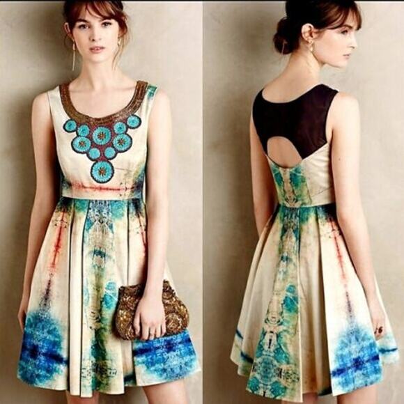 Anthropologie Bhanuni Jyoti Villette Necklaced Dress Beaded Watercolor SZ 2 - Picture 12 of 12